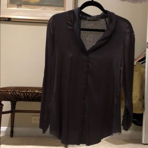 Ramy Brook button down silk gray shirt